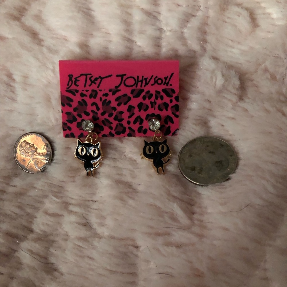 NWT Betsey Johnson Black Cat Earrings - Picture 4 of 5